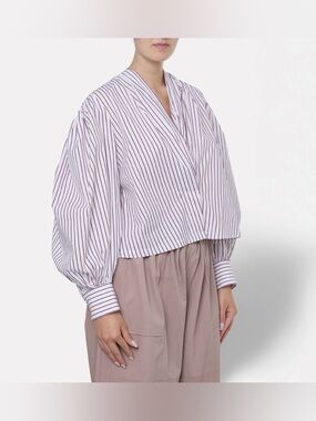 Dawei Stripe-print Puff Sleeve Top